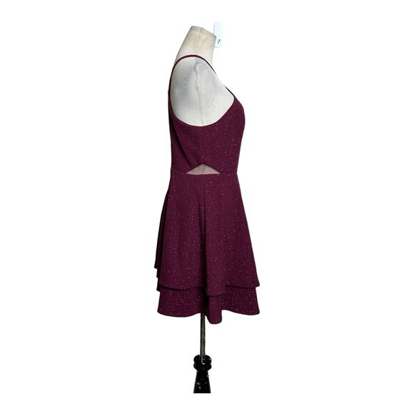 Speechless shimmery red Y neck layered skirt mini dress size M - Picture 14 of 16